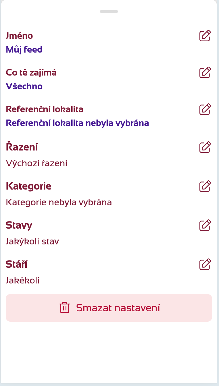 Prototyp nastavení feedu